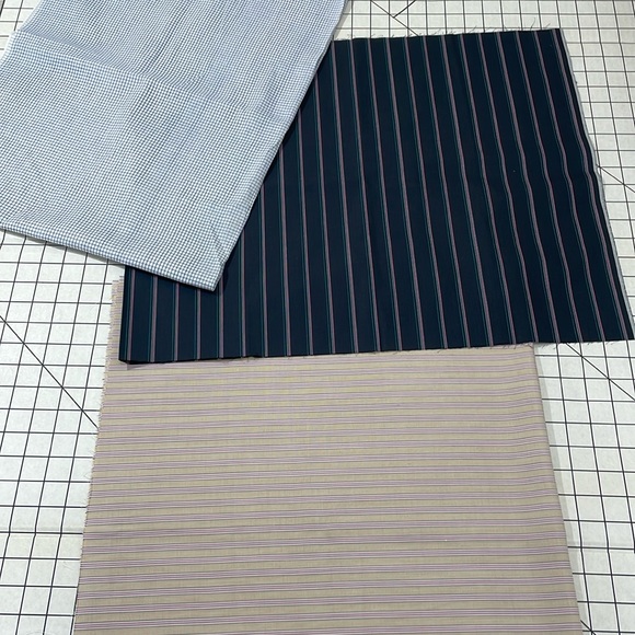 Vintage fabric remnants, blue/white check, black/peach stripe, peach stripe - Picture 2 of 14